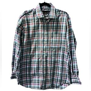 Peter Millar Plaid Long Sleeve Button Down Collared Shirt Size Large 100% Cotton